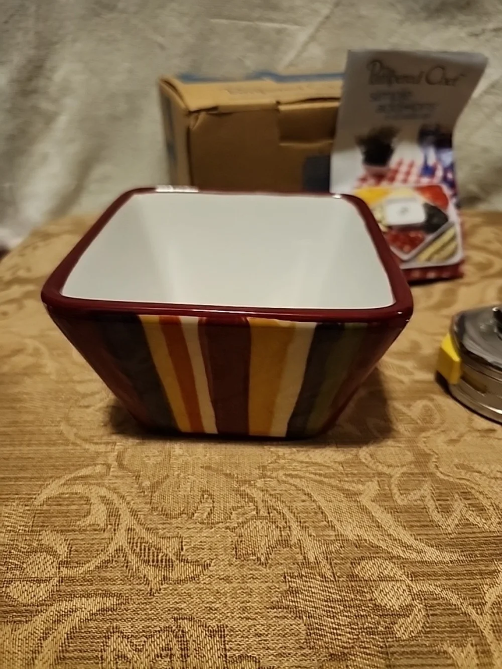 The Pampered Chef Striped Small Square Bowl 2016 NIB Party Dip Snacks Appetizers